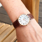 Montre Classique Homme cuir marron et Acier inoxydable doré HERBELIN 12443P08MA portée