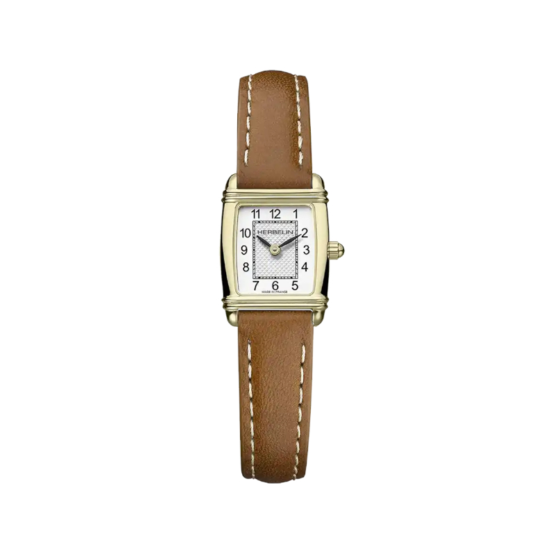 Montre Femme Art déco HERBELIN 17478T22GD cuir marron et Acier inoxydable bicolore