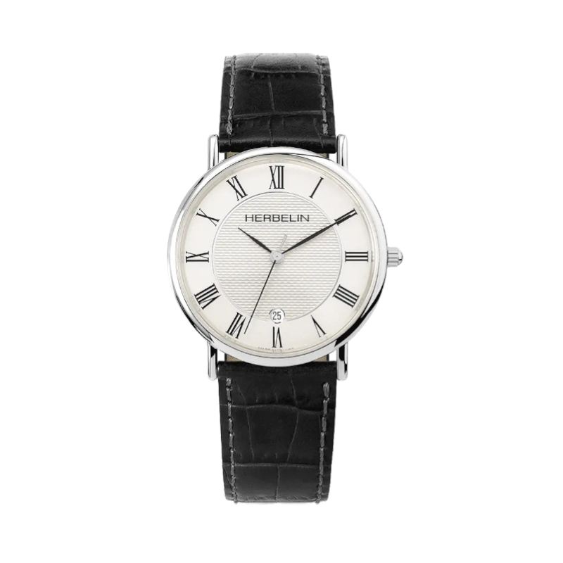 Montre Classique Homme cuir noir et Acier inoxydable HERBELIN 12248AP08