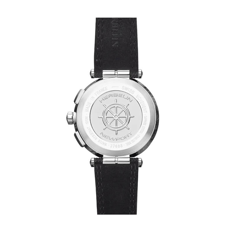 Montre Homme NEWPORT Chronographe HERBELIN, Acier inoxydable et cuir bleu 37688AG65, arrière