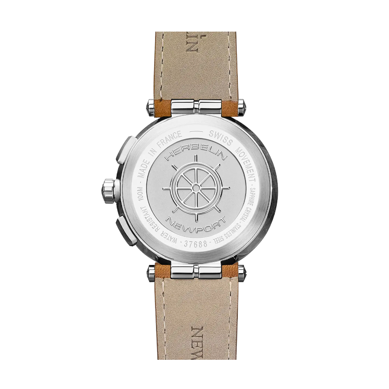 Montre Homme NEWPORT Chronographe HERBELIN, Acier inoxydable et Cuir marron 37688A42GD, arrière
