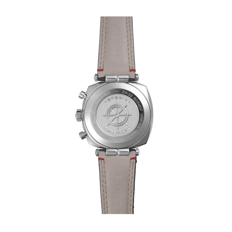 Montre Homme NEWPORT Héritage Chronographe HERBELIN, Acier inoxydable et cuir bleu 35664AP25, arrière