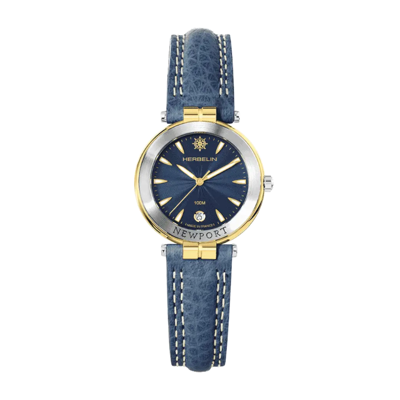 Montre Femme NEWPORT Originals HERBELIN, Acier inoxydable bicolore et Cuir bleu 14255T35
