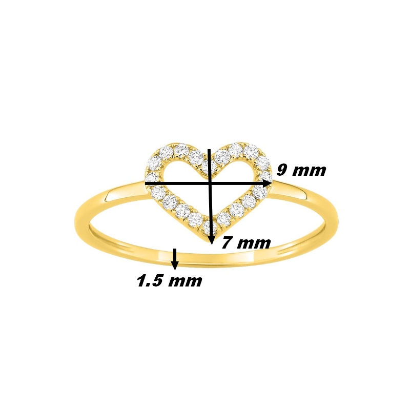 Bague Femme Cœur Or jaune 750/1000 et Diamants ROBBEZ MASSON, dimensions