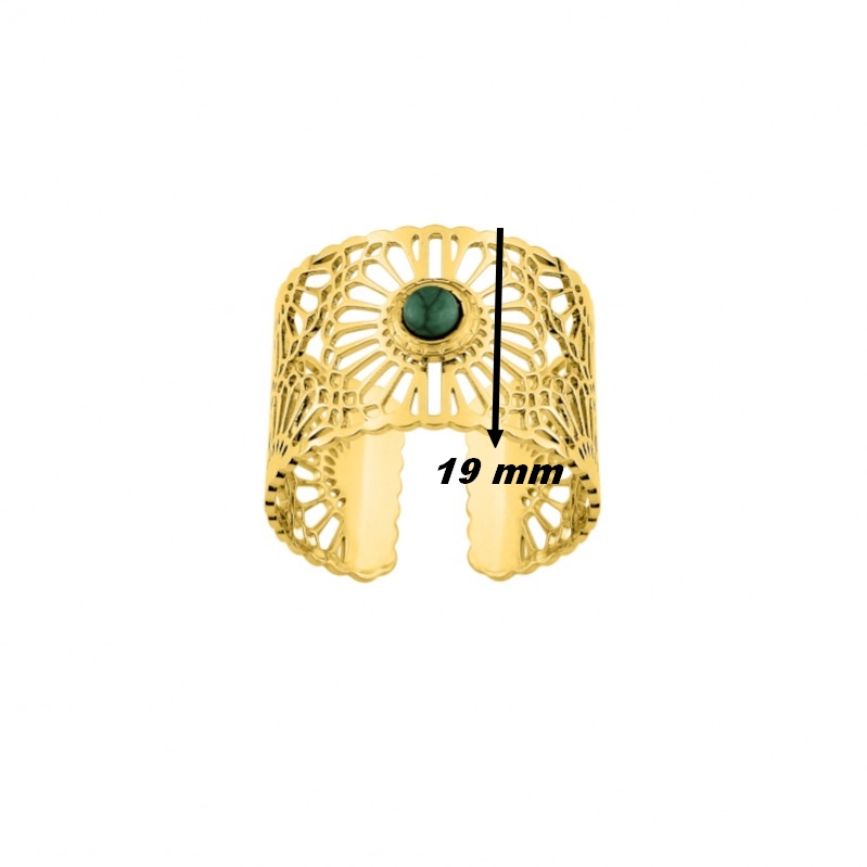 bague-ouverte-femme-acier-inoxydable-doré-malachite-robbez-masson-437156-largeur Bague ouverte Femme Acier inoxydable doré et Malachite synthétique ROBBEZ MASSON, largeur