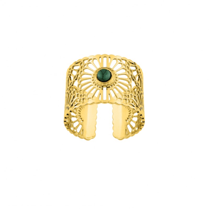bague-ouverte-femme-acier-inoxydable-doré-malachite-robbez-masson-437156 Bague ouverte Femme Acier inoxydable doré et Malachite synthétique ROBBEZ MASSON