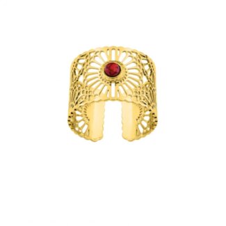 Bague ouverte Femme Acier inoxydable doré et pierre rouge synthétique ROBBEZ MASSON