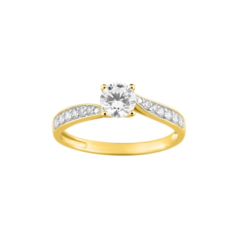 Solitaire accompagné Femme Or jaune 750/1000, Rhodium et oxydes de zirconium ROBBEZ MASSON