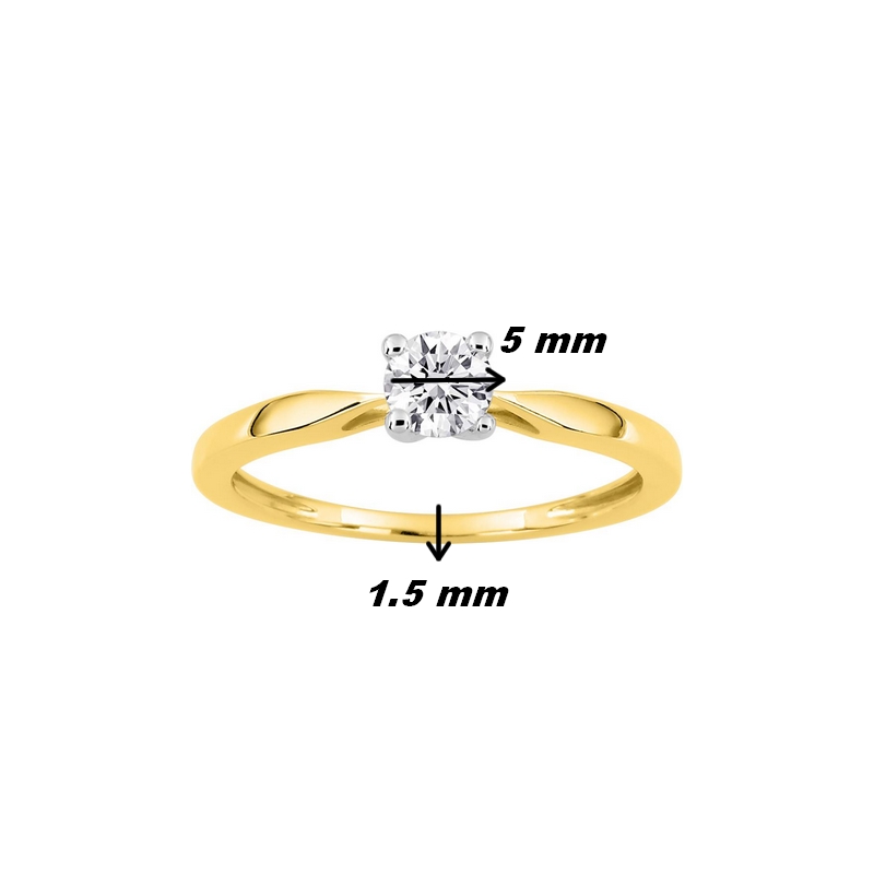 Solitaire Femme Or jaune 750/1000, Rhodium et oxyde de zirconium ROBBEZ MASSON, dimensions