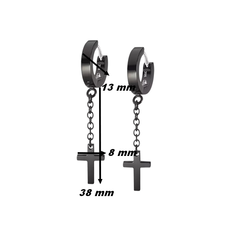 Boucles d’oreilles créoles pendantes Croix Acier inoxydable noir LOTUS LS2173-4/2, dimensions