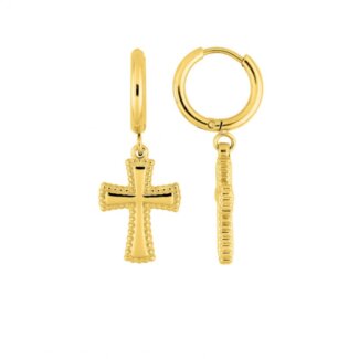 Boucles d’oreilles créoles pendantes Croix Femme Acier inoxydable doré ROBBEZ MASSON
