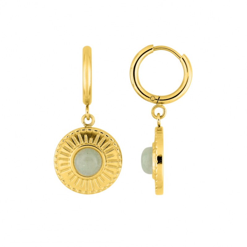boucles-oreilles-femme-creoles-pendantes-jade-acier-inoxydable-doré-robbez-masson-435090 Boucles d’oreilles créoles pendantes Femme Acier inoxydable doré et Jade verte synthétique ROBBEZ MASSON