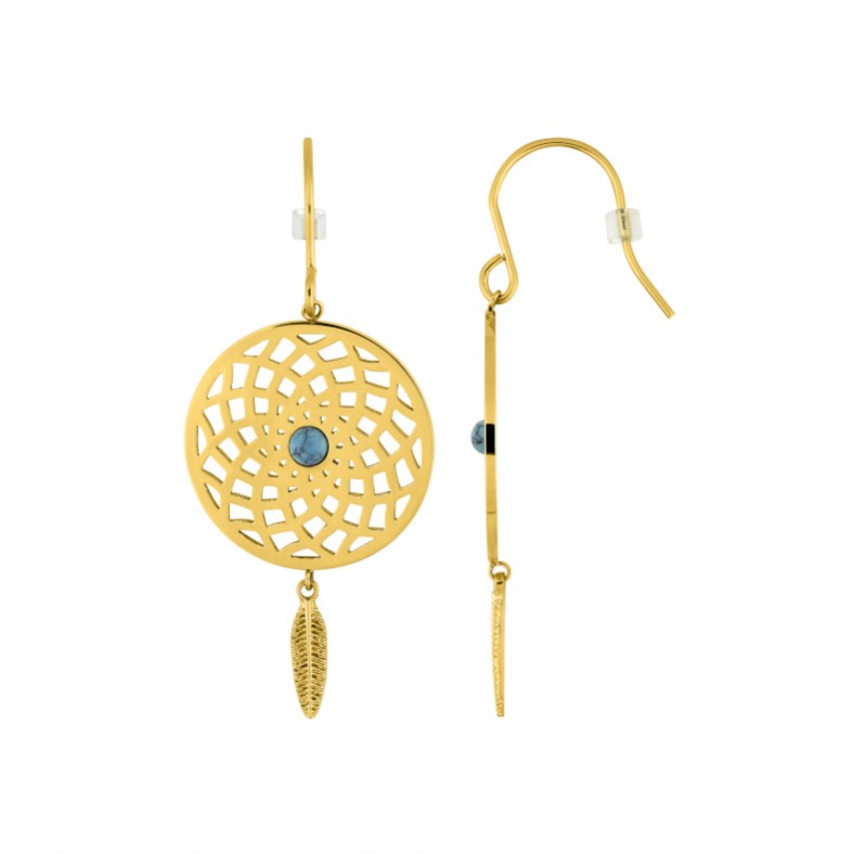 boucles-oreilles-femme-pendantes-attrape-reve-acier-inoxydable-doré-robez-masson-435194 Boucles d’oreilles pendantes Femme Attrape rêve Acier inoxydable doré et Turquoise synthétique ROBBEZ MASSON