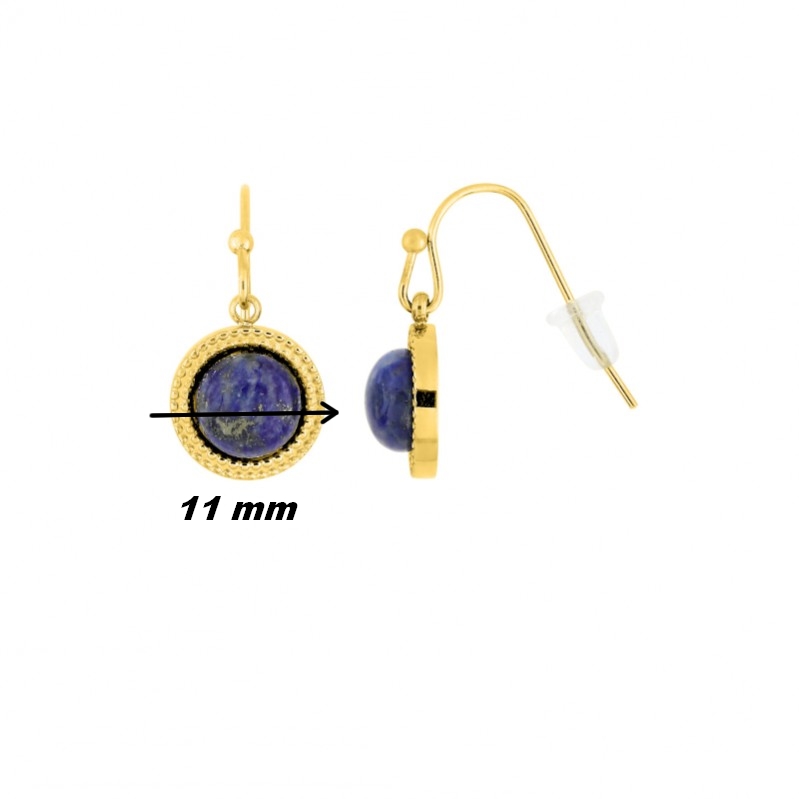 Boucles d’oreilles pendantes Femme Rond Acier inoxydable doré et Lapis synthétique ROBBEZ MASSON, diamètre