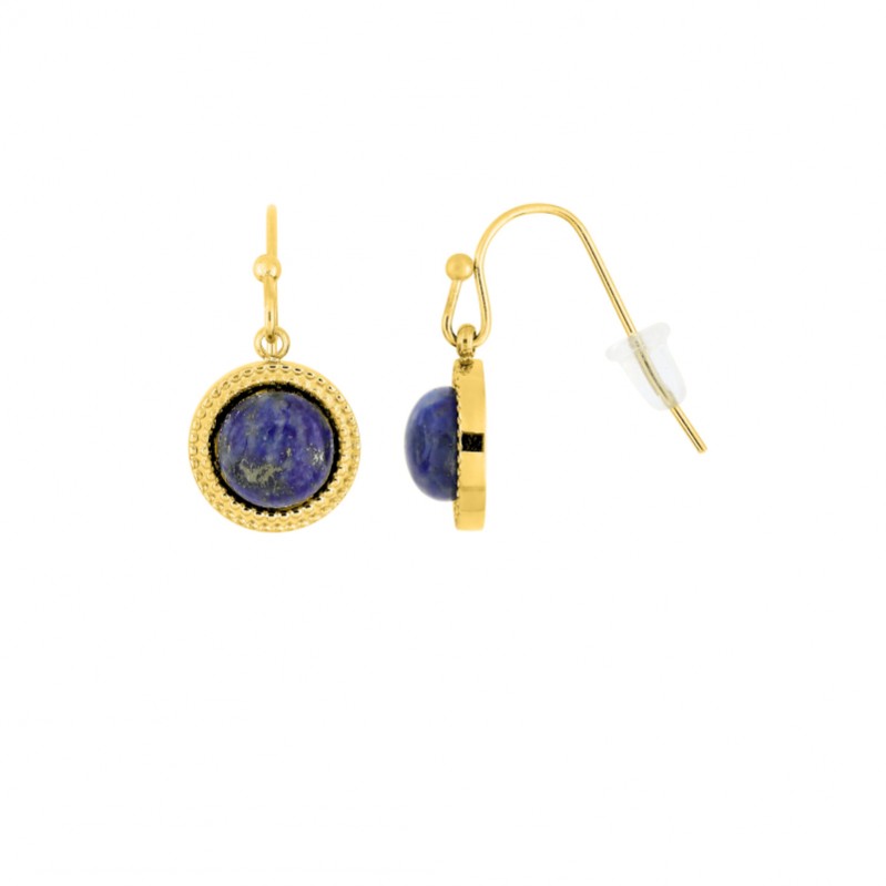 Boucles d’oreilles pendantes Femme Rond Acier inoxydable doré et Lapis synthétique ROBBEZ MASSON