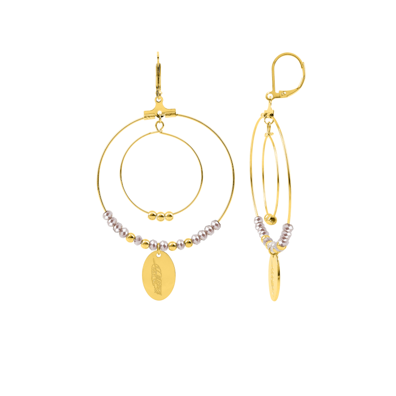 boucles-oreilles-femme-pendantes-plume-acier-inoxydable-doré-robez-masson-435188 Boucles d’oreilles pendantes Plume Femme Acier inoxydable doré cristal rose synthétique ROBBEZ MASSON