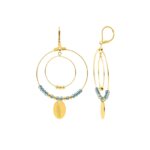 Boucles d’oreilles pendantes Plume Femme Acier inoxydable doré et Turquoise synthétique ROBBEZ MASSON