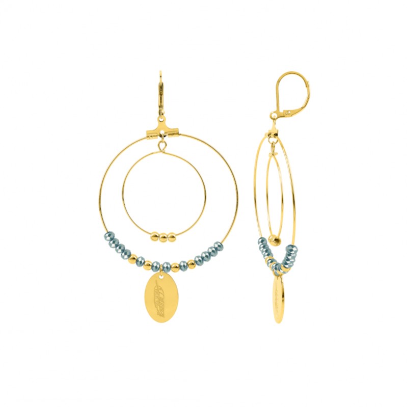 boucles-oreilles-femme-pendantes-plume-acier-inoxydable-doré-robez-masson-435189 Boucles d’oreilles pendantes Plume Femme Acier inoxydable doré et Turquoise synthétique ROBBEZ MASSON