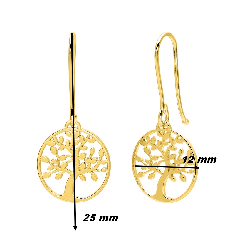 Boucles d’oreilles pendantes Femme Arbre de vie Or jaune 750/1000 ROBBEZ MASSON, dimensions
