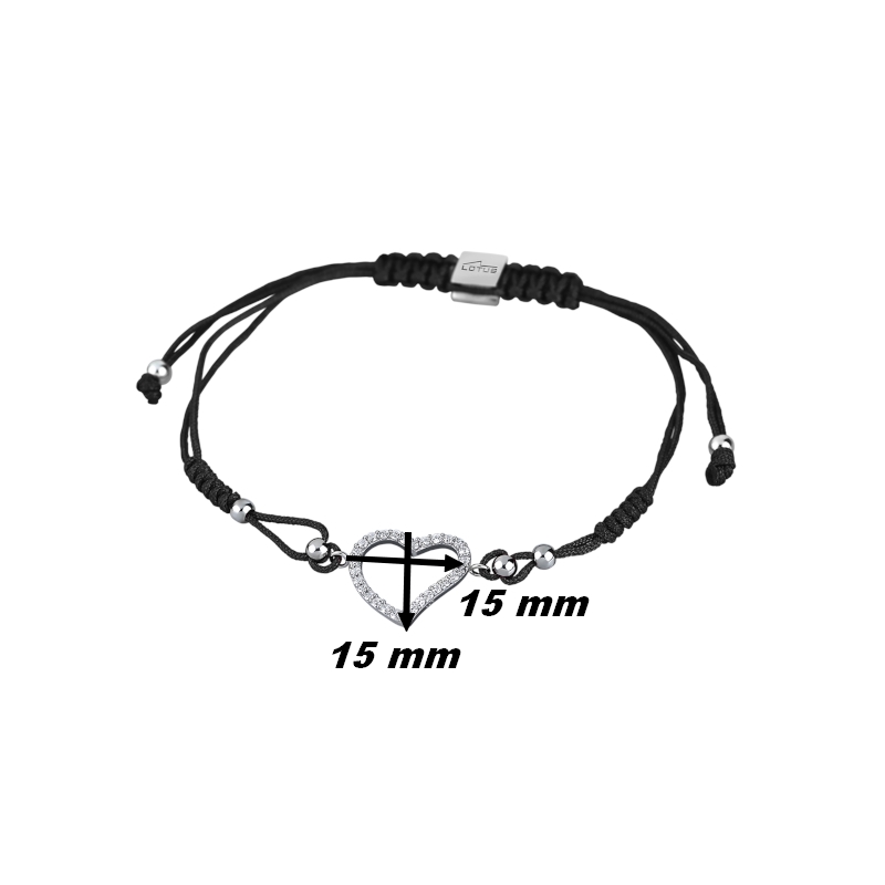 bracelet-coeur-femme-cordon-noir-argent-925-et-oxydes-LOTUS-LP1519-2-2-dimensions Bracelet cordon noir Femme Cœur Argent 925/1000 et Oxydes de zirconium LOTUS LP1519-2/2, dimensions