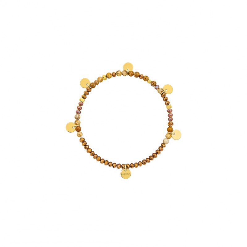 Bracelet élastique breloque Femme Acier inoxydable doré et Œil de tigre synthétique ROBBEZ MASSON