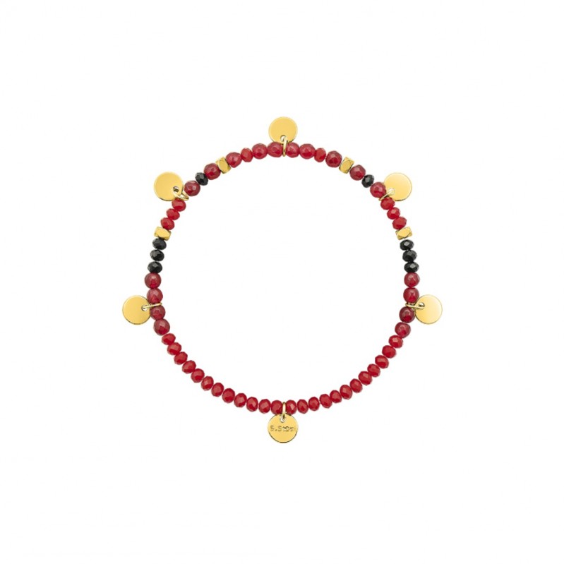 Bracelet élastique breloque Femme Acier inoxydable doré et Rubis synthétique ROBBEZ MASSON
