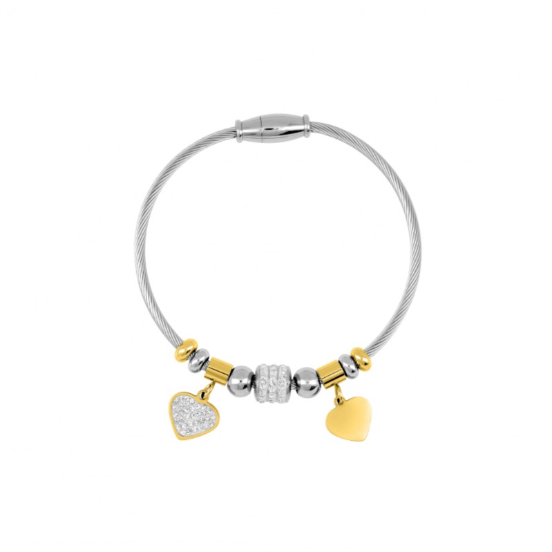 bracelet-femme-coeur-cable-acier-inoxydable-doré-robbez-masson-433647 Bracelet Cœur Femme câble Acier inoxydable doré et strass ROBBEZ MASSON