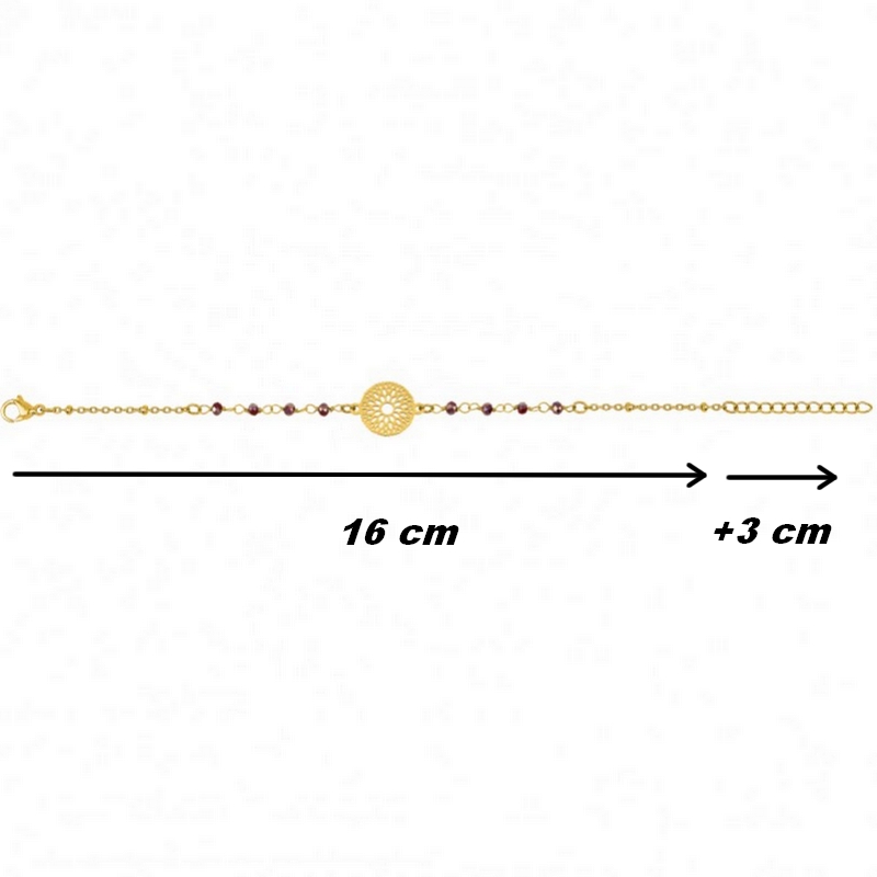 bracelet-femme-cristal-acier-inoxydable-doré-robbez-masson-433732-dimensions Bracelet Femme Acier inoxydable doré et Cristal rouge synthétique ROBBEZ MASSON, dimensions