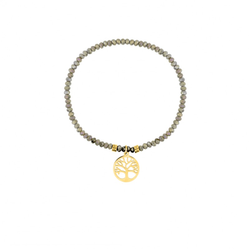 Bracelet élastique Arbre de vie Femme Acier inoxydable doré et Cristal gris synthétique ROBBEZ MASSON