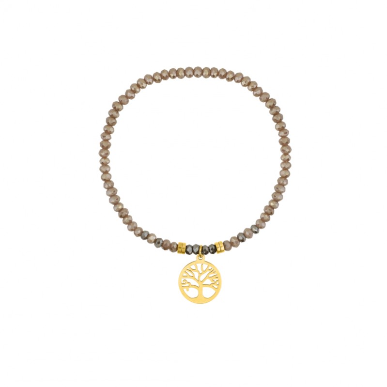 Bracelet élastique Arbre de vie Femme Acier inoxydable doré et Cristal rose synthétique ROBBEZ MASSON