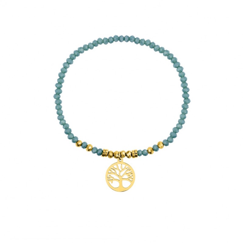 Bracelet élastique Arbre de vie Femme Acier inoxydable doré et Cristal turquoise synthétique ROBBEZ MASSON