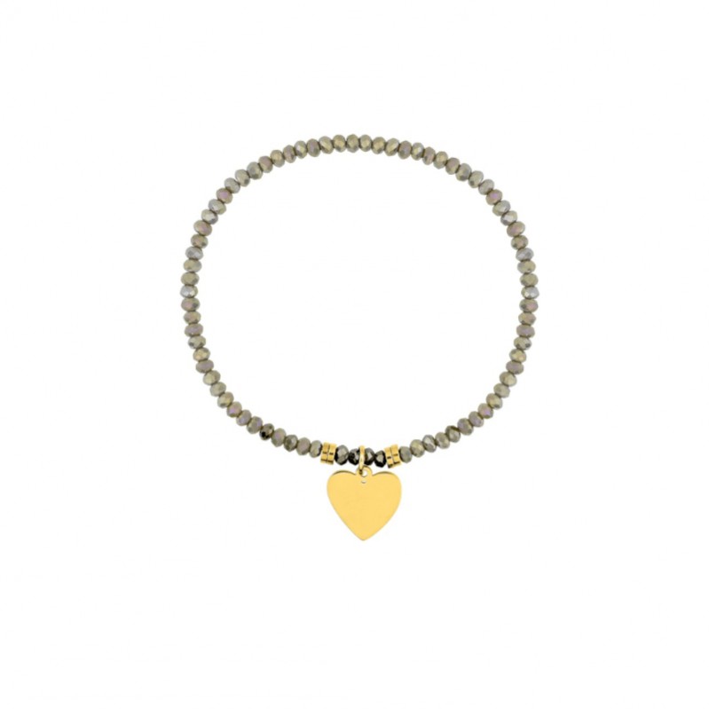 Bracelet élastique Cœur Femme Acier inoxydable doré et Cristal gris synthétique ROBBEZ MASSON