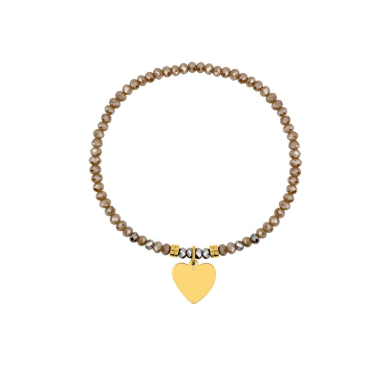 Bracelet élastique Cœur Femme Acier inoxydable doré et Cristal rose synthétique ROBBEZ MASSON