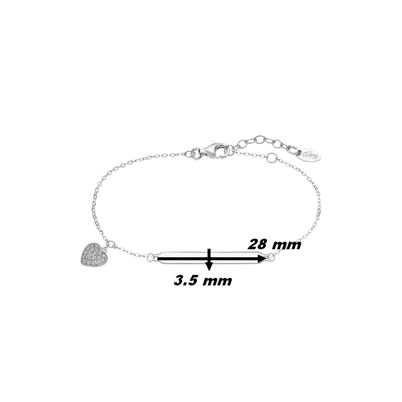 Bracelet gourmette Cœur Femme Argent 925/1000 et Oxydes de zirconium LOTUS LP3033-2/1, dimensions
