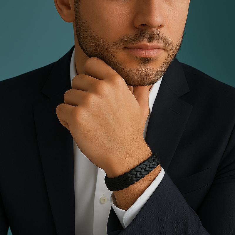 Bracelet Homme Cuir noir et Acier inoxydable LOTUS LS1206-2/1 porté