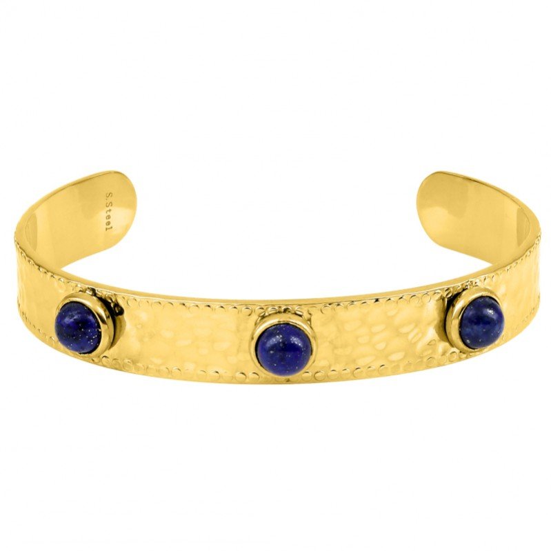bracelet-ouvert-femme-acier-inoxydable-doré-agate-bleue-robbez-masson-433679 Bracelet jonc ouvert Femme Acier inoxydable doré et Agate bleue synthétique ROBBEZ MASSON
