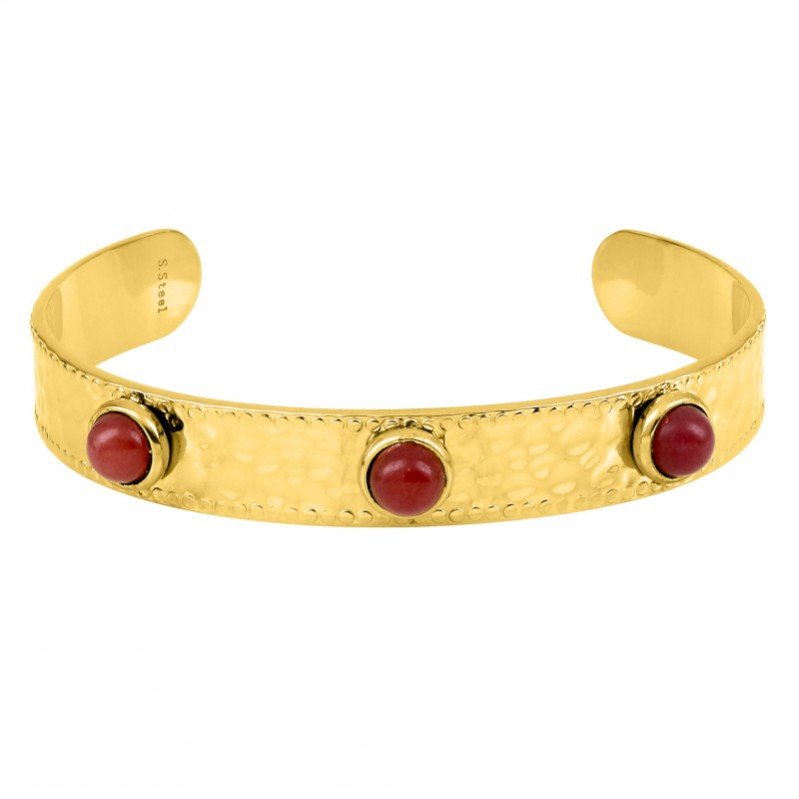 bracelet-ouvert-femme-acier-inoxydable-doré-agate-rouge-robbez-masson-433678 Bracelet jonc ouvert Femme Acier inoxydable doré et Agate rouge ROBBEZ MASSON