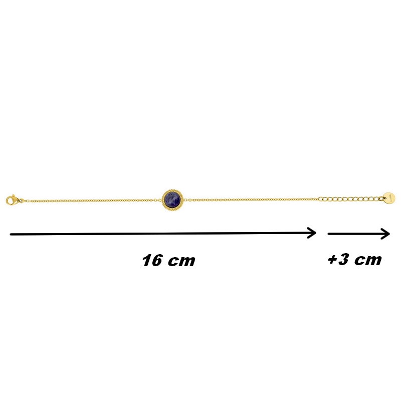 Bracelet rond Femme Acier inoxydable doré et Lapis synthétique ROBBEZ MASSON, dimensions