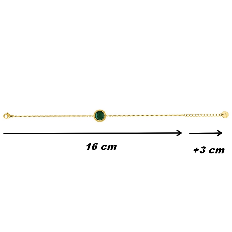 bracelet-rond-femme-acier-inoxydable-et-malachite-robbez-masson-433705-dimensions Bracelet rond Femme Acier inoxydable doré et Malachite synthétique ROBBEZ MASSON, dimensions