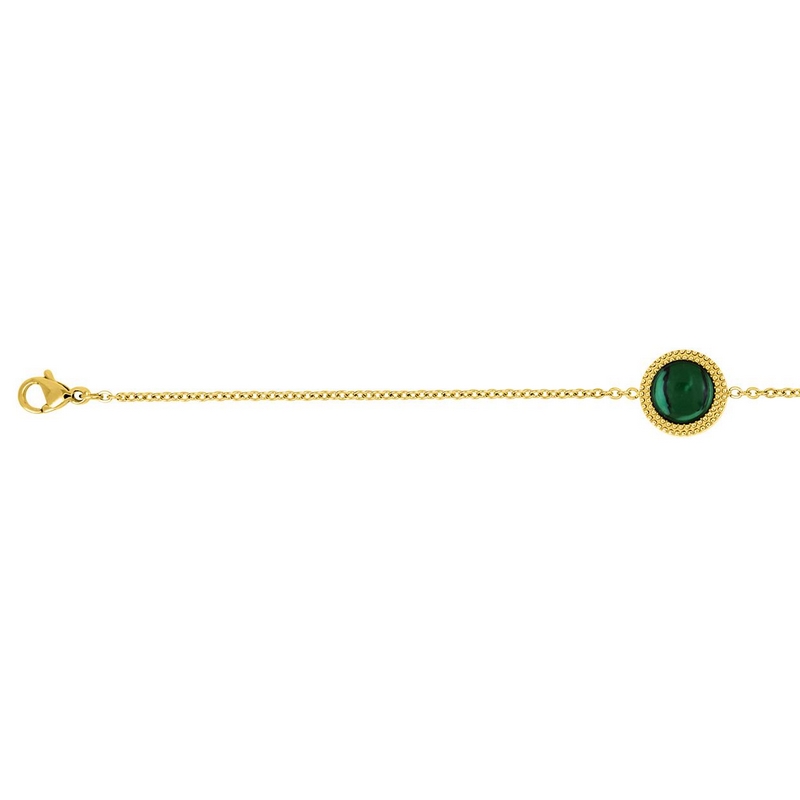 bracelet-rond-femme-acier-inoxydable-et-malachite-robbez-masson-433705 Bracelet rond Femme Acier inoxydable doré et Malachite synthétique ROBBEZ MASSON