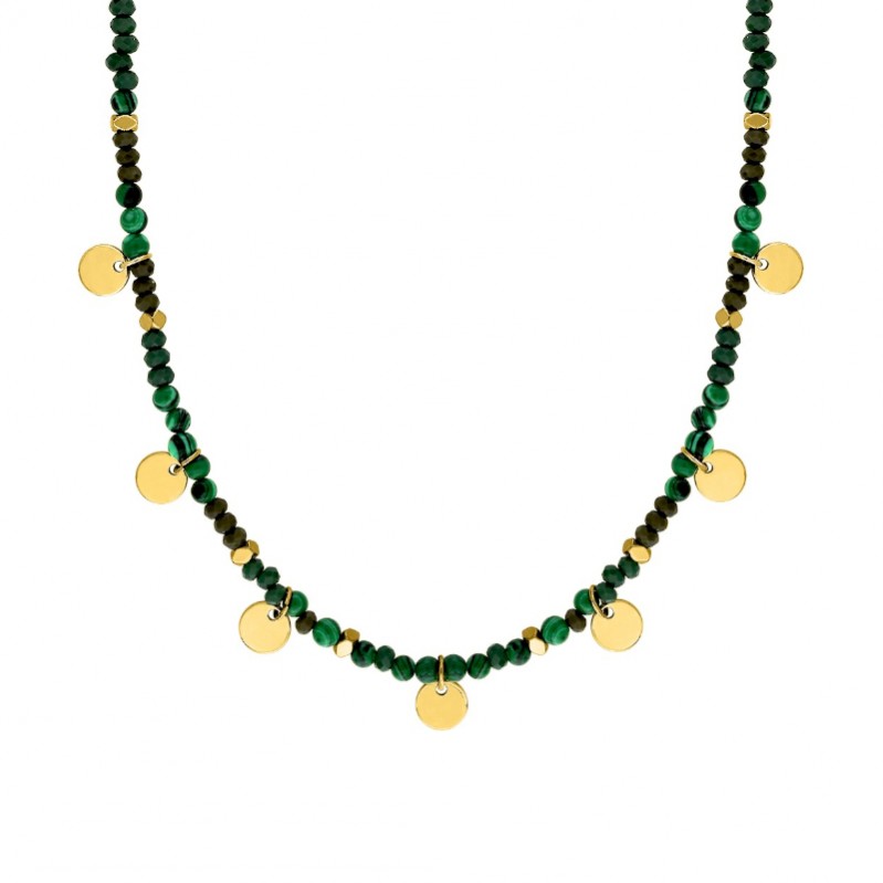 Collier breloque Femme Acier inoxydable doré et Malachite synthétique ROBBEZ MASSON