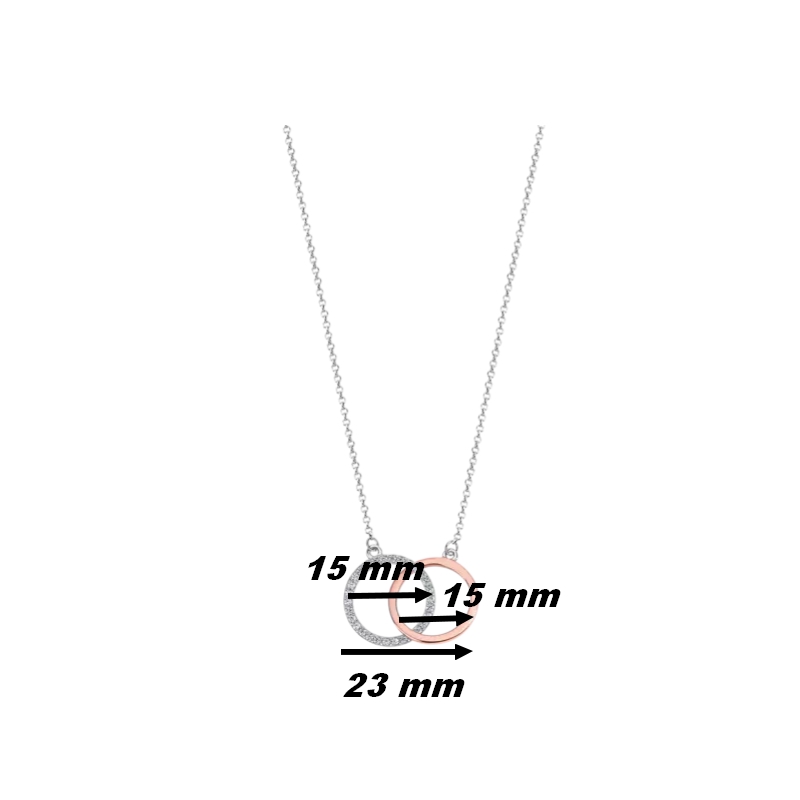 Collier bicolore Femme double cercle Argent 925/1000 et Oxydes de zirconium LOTUS LP1955-1/1, dimensions