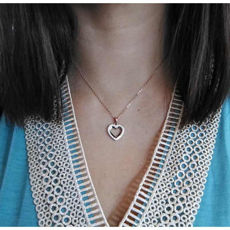 Collier Cœur Femme Argent 925/1000 rosé et Oxydes de zirconium LOTUS LP3137-1/2 porté