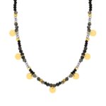 Collier Femme Acier inoxydable doré et Agate noire ROBBEZ MASSON
