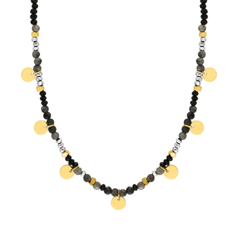 Collier Femme Acier inoxydable doré et Agate noire ROBBEZ MASSON