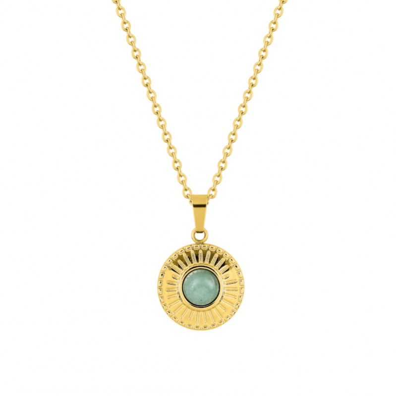Collier Femme Acier inoxydable doré et Jade verte synthétique ROBBEZ MASSON