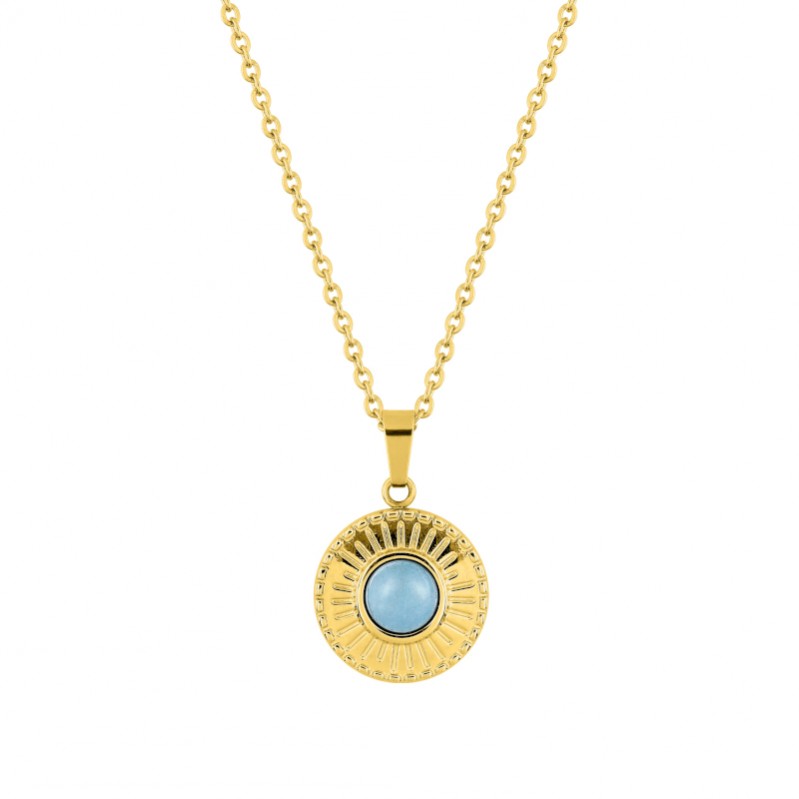 Collier Femme Acier inoxydable doré et Cristal bleu synthétique ROBBEZ MASSON