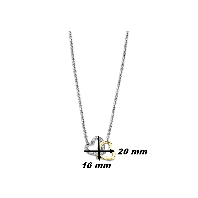 Collier double Cœur Femme Acier inoxydable bicolore et strass LOTUS LS2117-1/1, dimensions