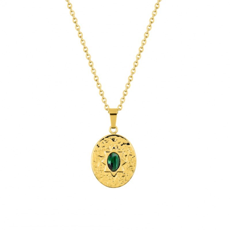 Collier Femme Acier inoxydable doré et Malachite synthétique ROBBEZ MASSON