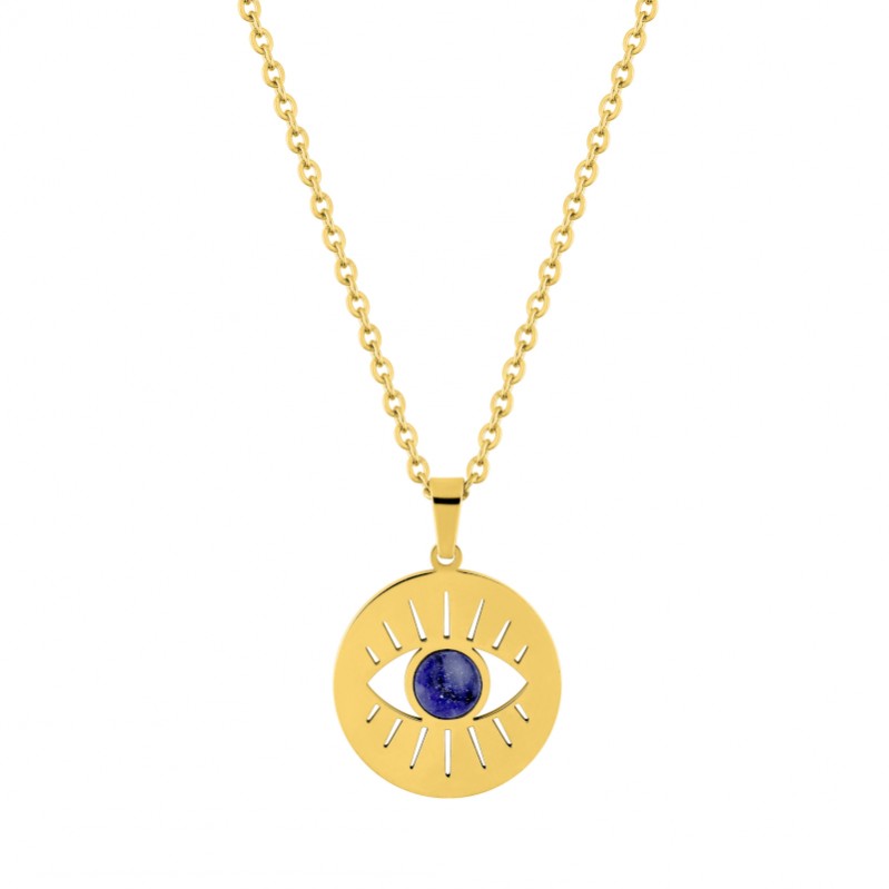 Collier Œil Femme Acier inoxydable doré et Lapis synthétique ROBBEZ MASSON
